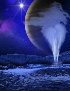 This artists conception of vapour plumes possibly containing water and organic material