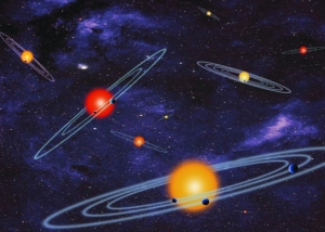 This artists conception of depicts multiple-transiting planet systems seen edge-on from the vantage point of the viewer