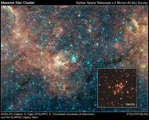 Hidden within the region inset in the small square lie some of the rarest, most massive stars in the galaxy.