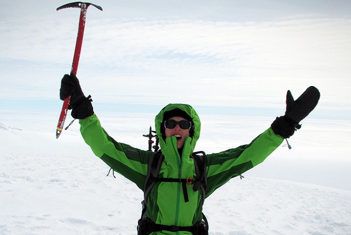 November 3, 2015 Lanza at the summit of Hvannadalsnukur, the highest mountain in Iceland, practicing glacier travel techniques similar to those needed for Antarctic fieldwork. Lanza at the summit of Hvannadalsnukur, the highest mountain in Iceland, practicing glacier travel techniques similar to those needed for Antarctic fieldwork. Credit: Los Alamos National Laboratory